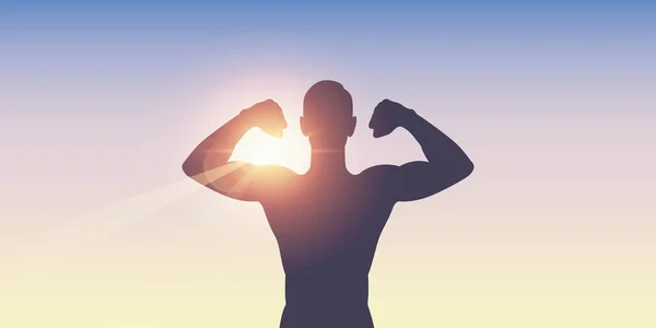 阳光灿烂的背景下强壮的肌肉男子轮廓 — 图库矢量图片