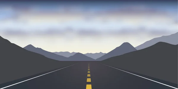 Rechte asfaltweg in de bergen dramatisch bewolkt landschap — Stockvector