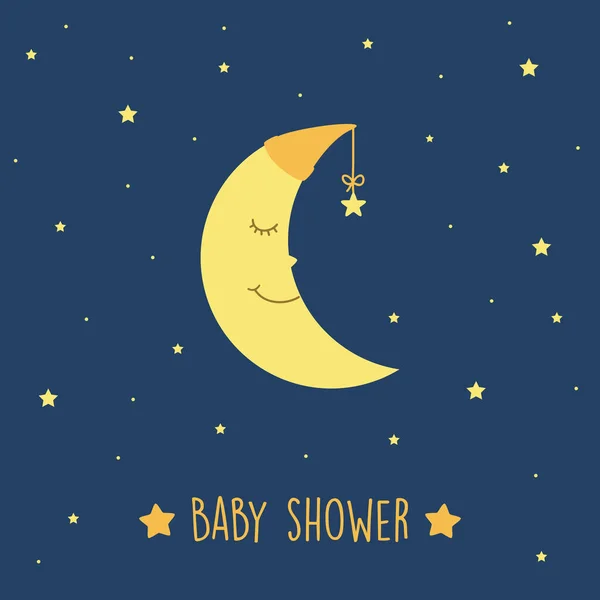 Bebé ducha lindo durmiendo luna en cielo estrellado — Archivo Imágenes Vectoriales
