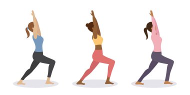 Sportif kız yoga yapıyor. Sağlıklı yaşam tarzı seti.