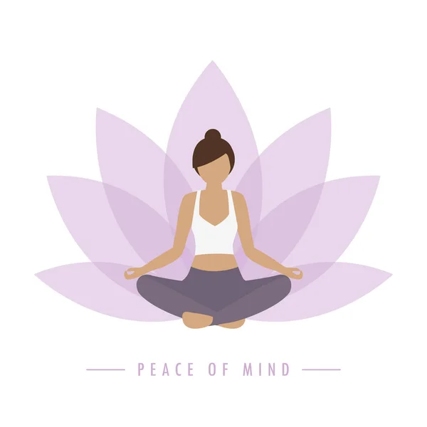 Yoga girl on colorful lotus flower background peace of mind — Stock Vector