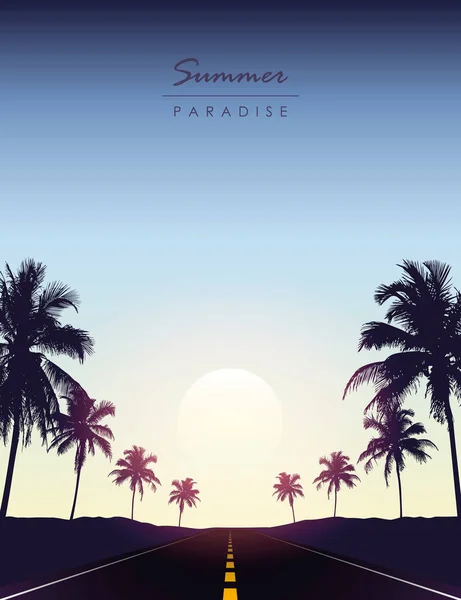 Verão paraíso viagem rodoviária belo pôr do sol palma tropical —  Vetores de Stock