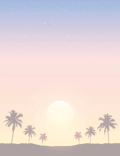 Beautiful sunset on tropical palm tree silhouette background — Stock Vector