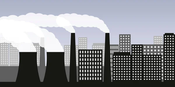Smog van luchtverontreiniging in de stad — Stockvector