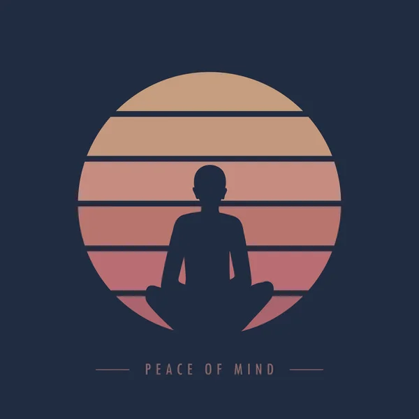 La paz de la mente yoga meditaion persona al atardecer gráfico — Vector de stock