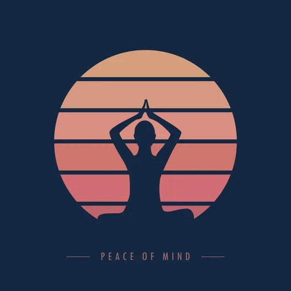 Gemoedsrust yoga meditatie persoon bij zonsondergang grafisch — Stockvector
