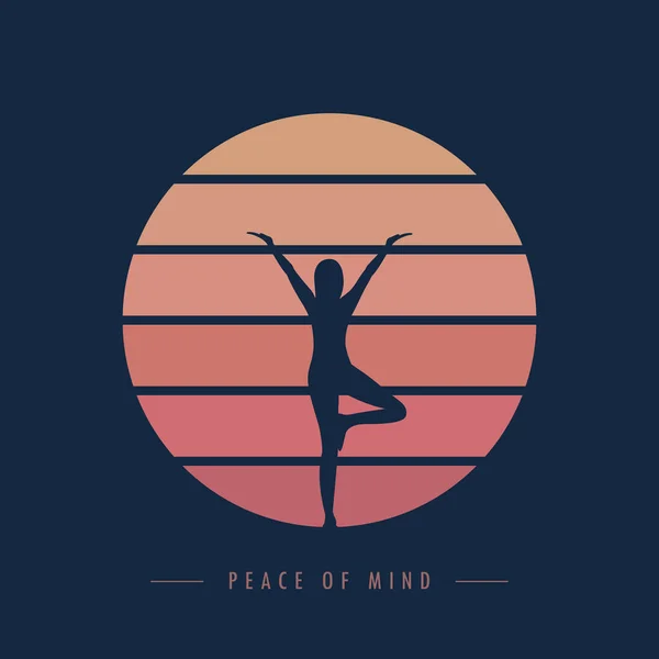 La paz de la mente yoga meditaion persona al atardecer gráfico — Archivo Imágenes Vectoriales