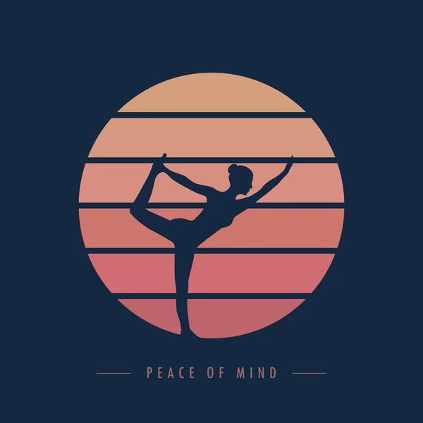 La paz de la mente yoga meditaion persona al atardecer gráfico — Vector de stock