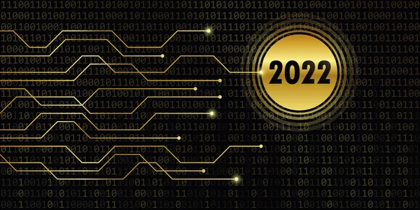 2022 tahun baru di latar belakang kode biner emas - Stok Vektor