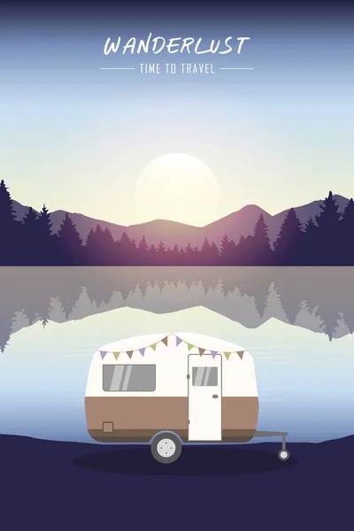 Camper summer holiday on a road trip — Stock Vector