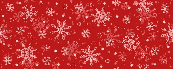 Czerwony Boże Narodzenie bez szwu gwiazda i płatki śniegu tło banner — Wektor stockowy
