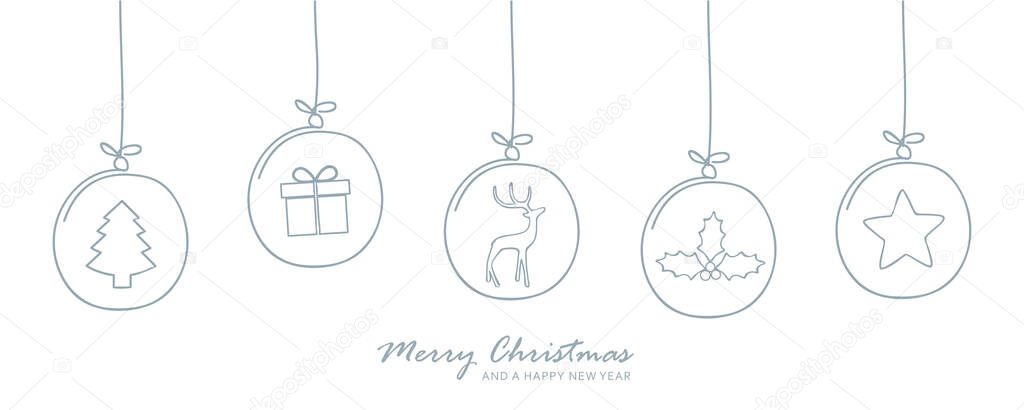 christmas card with tree balls decoration on white