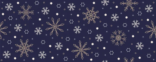 Рождество бесшовные снежинки и звездный фон на голубом — стоковый вектор
