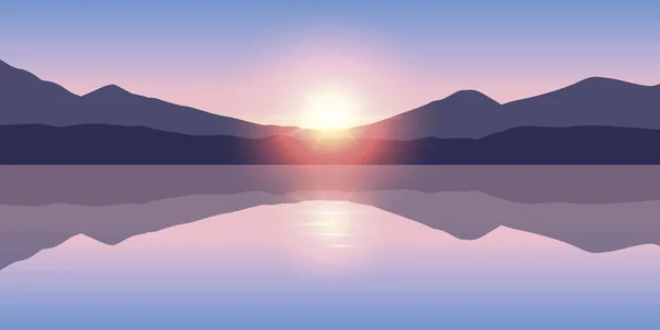 Hermoso lago al amanecer en paisaje de naturaleza de montaña — Vector de stock