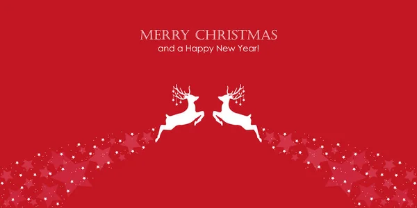 Rote Weihnachtsgrußkarte mit springendem Hirsch auf weißem Grund — Stockvektor