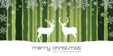 Orman vektörü illüstrasyonunda geyikle Noel Kış Sınırı