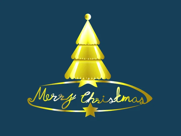 Frohe Weihnachten Gold Text Und Weihnachtsbaum Auf Dunkelblauem Hintergrund Vector — Stockvektor