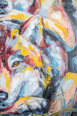 Yağlı kurt portresi rengarenk tonlarda..