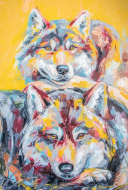 Yağlı kurt portresi rengarenk tonlarda..