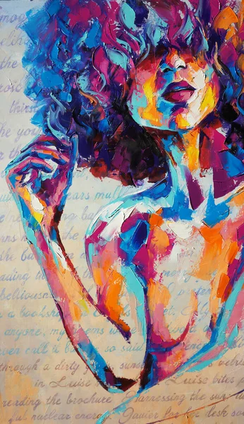 Louise - pintura al óleo. Imagen abstracta conceptual de una chica hermosa. Pintura al óleo y cuchillo de paleta sobre lienzo. —  Fotos de Stock