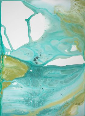 Soyut akrilik resim. Mermer mavisi soyut arkaplan. Karışık mavi ve yeşil boyalarla el boyası arka plan. Sıvı mermer deseni. Modern sanat. 