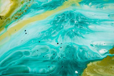Soyut akrilik resim. Mermer mavisi soyut arkaplan. Karışık mavi ve yeşil boyalarla el boyası arka plan. Sıvı mermer deseni. Modern sanat. 