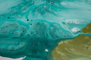 Soyut akrilik resim. Mermer mavisi soyut arkaplan. Sıvı mermer deseni. Karışık mavi ve yeşil boyalarla el boyası arka plan. Modern sanat.