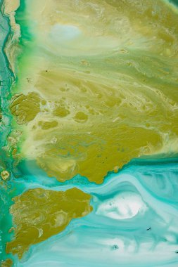 Soyut akrilik resim. Mermer mavisi soyut arkaplan. Karışık mavi ve yeşil boyalarla el boyası arka plan. Sıvı mermer deseni. Modern sanat. 