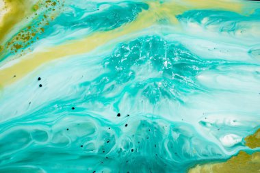 Soyut akrilik resim. Mermer mavisi soyut arkaplan. Karışık mavi ve yeşil boyalarla el boyası arka plan. Sıvı mermer deseni. Modern sanat. 