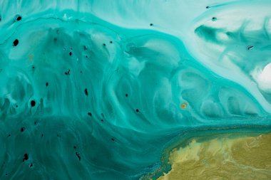 Soyut akrilik resim. Mermer mavisi soyut arkaplan. Karışık mavi ve yeşil boyalarla el boyası arka plan. Sıvı mermer deseni. Modern sanat. 