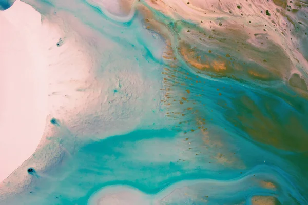 摘要流体丙烯酸涂料 大理石蓝色的抽象背景 液态大理石图案 手绘背景与混合液体蓝色和绿色油漆 现代艺术 — 图库照片