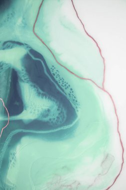 Sıvı akış desenli boya. Modern sanat geçmişi. Soyut epoksi reçine resmi. Bronz renkli yeşil dalgalar. soyut dijital kağıt ince sanat deseni.