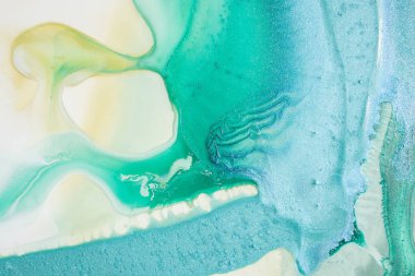 Soyut akrilik resim. Mermer mavisi soyut arkaplan. Sıvı mermer deseni. Karışık mavi ve yeşil boyalarla el boyası arka plan. Modern sanat.