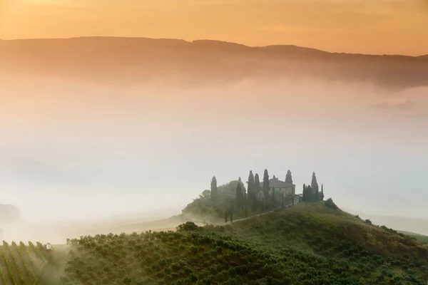 Manhã nebulosa na Toscana — Fotografia de Stock