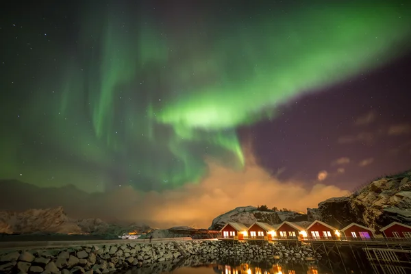 Aurora borealis à Mortsund, Lofoten, Norvège Images De Stock Libres De Droits