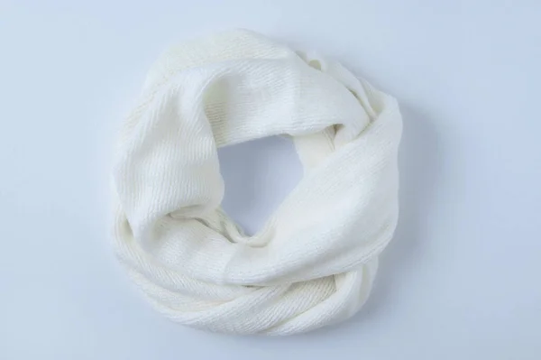 Winter Personal Accessory Beige Scarf Snood White Background — Stock Photo, Image