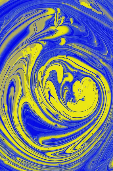 Streszczenie Niebiesko Żółta Tekstura Farbą Akrylową Rozprysk Farby — Zdjęcie stockowe