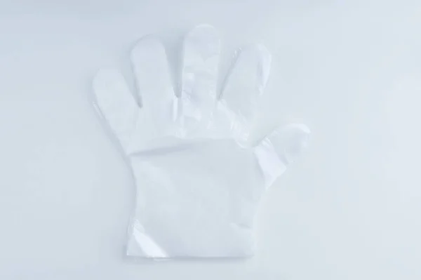 Luvas Proteção Descartáveis Polietileno Transparente Sobre Fundo Branco — Fotografia de Stock