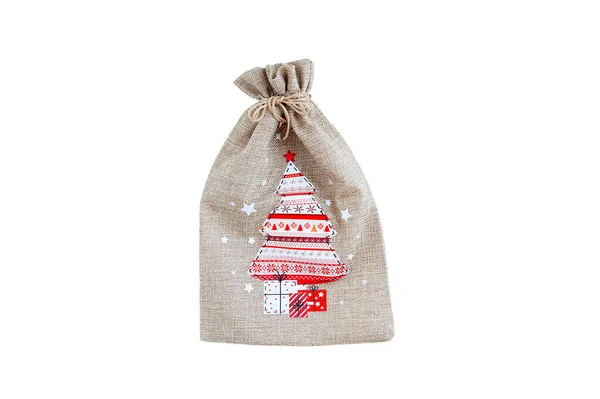 Sac Noël Toile Marron Avec Bande Arbre Noël Boîtes Cadeaux Image En Vente