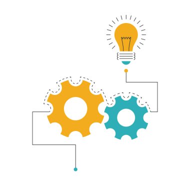 Kavram fikir dişli çarkları ve ampul ile