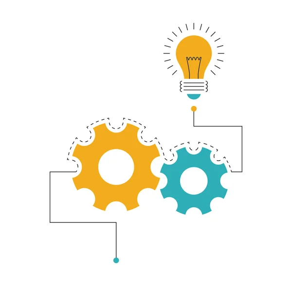 Ideia de conceito com rodas de engrenagem e lâmpada —  Vetores de Stock