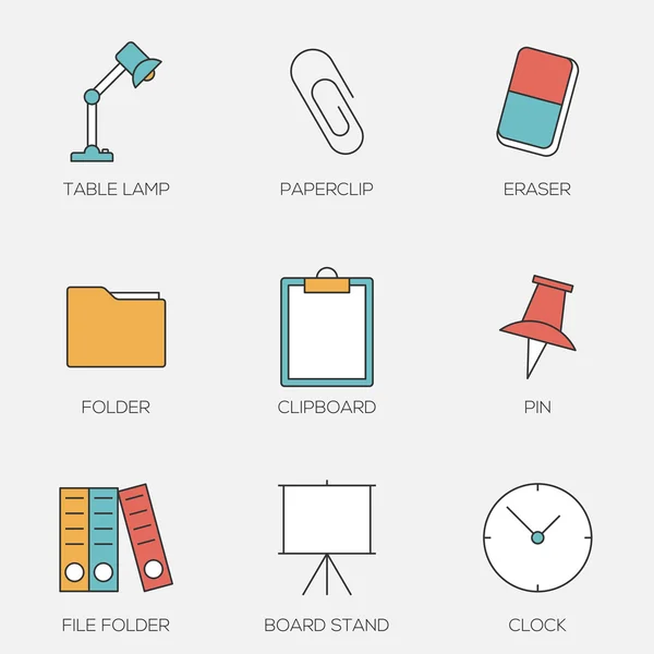 办公工具彩色线图标 — 图库矢量图片