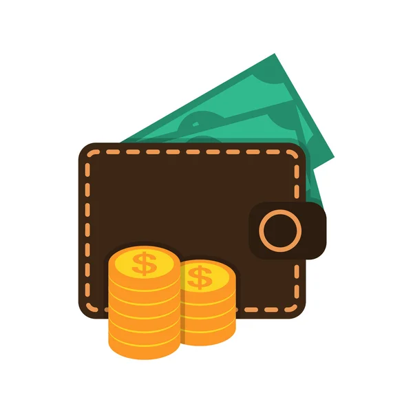 Plånbok med pengar och mynt — Stock vektor