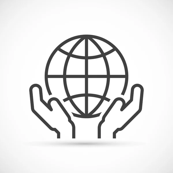 Manos sosteniendo icono globo — Vector de stock