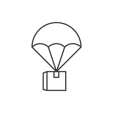 Beyaz arkaplanda paraşüt doğrusal simgesine göre parsel