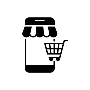 Beyaz arkaplanda mobil alışveriş simgesi