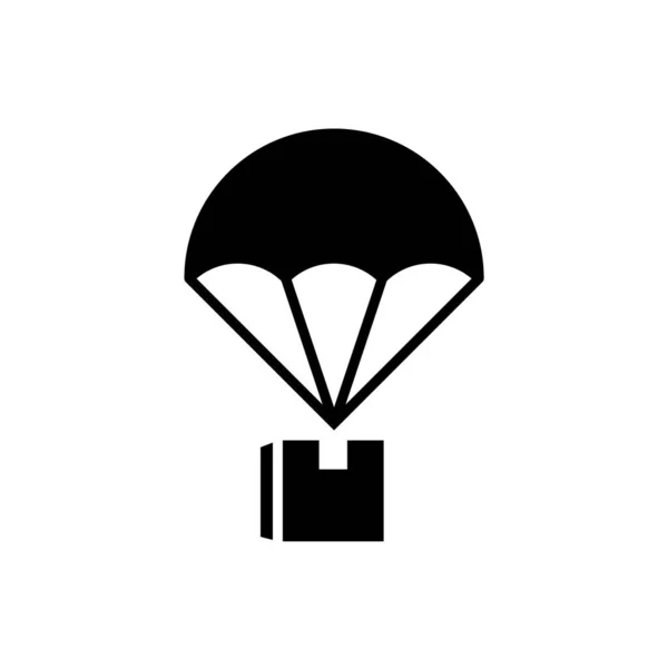 Parcel por paraquedas ícone preto no fundo branco — Vetor de Stock