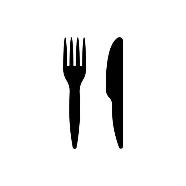 Cuchillo y tenedor icono negro sobre fondo blanco — Vector de stock