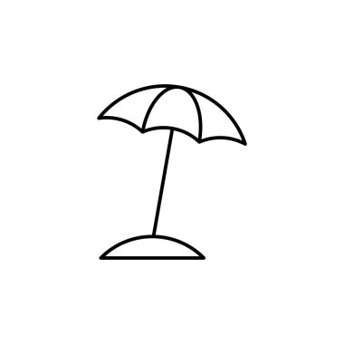 Beyaz arkaplanda plaj şemsiyesi doğrusal simgesi