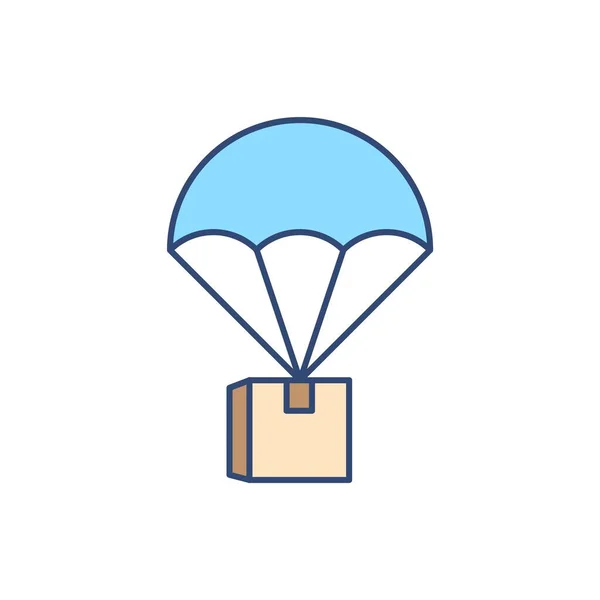 Parcel by parachute flat line icon. Vector illustration Stock Illustration